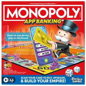 lot 2069 image: Monopoly App Banking Board Game  App-Enabled Game  Links to Smart Devices  Ages 8  2 to 6 Players  45 Mins.  Family Games for Kids