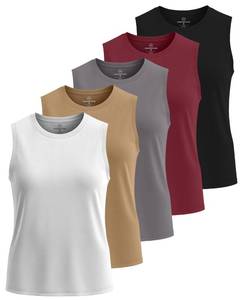lot 2071 image: Real Essentials 5 Pack Womens Dry-Fit Tank Top - Racerback Sleeveless T-Shirt Athletic Workout Gym Shirt (Plus Available)- Set 6, 1X