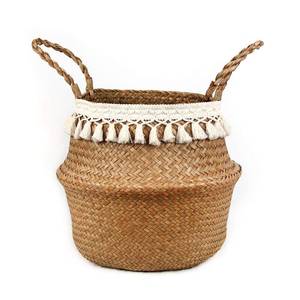 lot 2076 image: BlueMake Boho Woven Seagrass Belly Basket for Storage Plant Basket or Toy Basket Living Bathroom (Large, Beige)