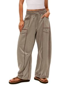 lot 2077 image: Yanekop Womens Baggy Wide Leg Pants Casual Fall Trousers Palazzo Pants Drawstring Waist Barrel Sweatpants with Pockets(Dark Khaki,M)