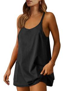 lot 2085 image: ANRABESS Women Athletic Dress Summer Tennis Workout Active Sports Mini Romper Dress Built in Shorts Travel Vacation Clothes Black Large