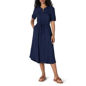 lot 2089 image: Amazon Essentials Womens Feminine Half Sleeve Waisted Midi A-Line Dress, Navy, Medium