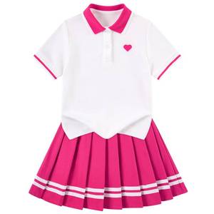 lot 2107 image: Move Dance Toddler Girls Dress 3T 4T Tennis Athletic Clothes Hot Pink 2 Piece Skirt Set Birthday Casual Summer Short Sleeves Outdoor Sporty Cheerleading Polo Outfit With Shorts 4y