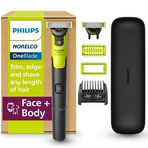 lot 2111 image: Philips Norelco OneBlade 360 with Connectivity Hybrid Face  Body, Electric Beard Trimmer, Shaver and Body Groomer Kit with 360 Blade Tech, 1x360 Blade, 5-in-1 Comb, Travel Case, Model QP463190