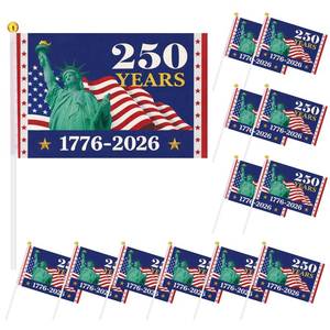 lot 2118 image: Remagr 12 Pack Small 250th Anniversary USA Stick Flags 5x8 Inch 4th of July American Double Sided Mini Handheld Flags 1776-2026 Patriotic Independence Day Signs for Parade Party Decor