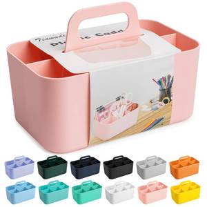 lot 2134 image: Tiawudi Multipurpose Caddy Organizer, Plastic Caddy with Handle, Stackable Desk Organizer for Stationery, Marker and Pencil, Office Supplies Organizer, Dorm Caddy