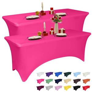 lot 2139 image: 2 Pack 6 Feet Fuchsia Spandex Tablecloth for Rectangular Tables, Fitted & Stretch, Washable, Wrinkle Resistant, Perfect for Event, Wedding, Party, Banquet, Cocktail, Festival, and Table Protector