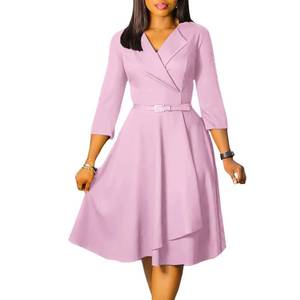 lot 2140 image: Elainone Women 34 Sleeve Casual Swing Flared A Line Dress Church Pink S