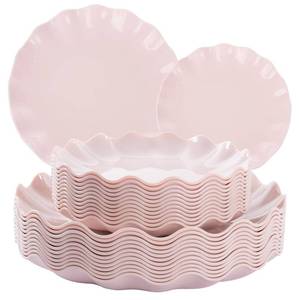 lot 3123 image: LIYH 24 Pcs Pink Plastic Plates Reusable, Pink Scalloped Plates Durable and Dishwasher Safe, Light Weight Daisy Wavy Plate Parties, Birthday, Picnics, BPA Free(12Guests)