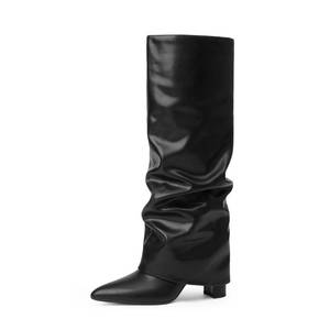 lot 3126 image: Knee High Boots Women Fold Over Boots Slouchy Tall Boots,Black Slouchy,6.5