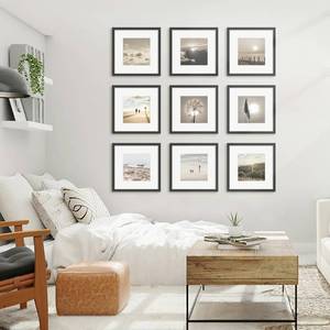 lot 3128 image: Fisnish 12x12 Picture Frame Sef of 10, Display Pictures 8x8 with Mat or 12 x 12 Without Mat, Photo Frame Collage for Wall Gallery Decor, Wall Mounted, Black