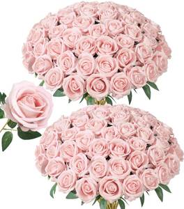 lot 3132 image: 50 PCS Roses Artificial Flowers, Fake Roses with Stem Realistic Blush Silk Rose for DIY Wedding Bouquets Table Centerpieces Arrangements Baby Shower Birthday Home Decor Valentines Day Gift for Her