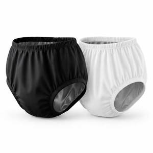 lot 4010 image: Leakproof Cloth Diaper Covers for Adult, Incontinence Protective Briefs Underwear, Reusable Plastic Pants Special Needs 2Pcs (WhiteBlack, L)