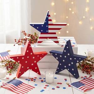 lot 4020 image: 3 Pcs 4th of July Wooden Stars Sign for Table Decorations, American USA Flag Red Blue White Patriotic Memorial Day Tiered Tray Decor for 250th Anniversary Party Decoration(Flag)