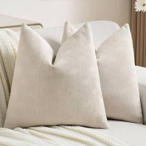 lot 4035 image: FUTEI Pack of 2 Chenille Decorative Throw Pillow Covers 22x22 Inch,Soft Cozy Striped Geometric Patterns Cushion Case,Modern Home Decor for Couch Bed Living Room,Beige