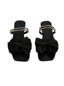 lot 4037 image: GORGLITTER Womens Bow Flat Sandals Dressy Rhinestone Slides Comfort Sandals Cute Slip On Shoes Black 9.5