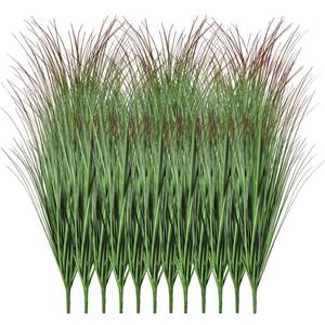 lot 4038 image: Sweetyear 12Pcs Artificial Plants Outdoor, 21 Fake Shrubs Wheat Grass, Greenery Stems Onion Grass, UV Resistant Faux Tall Grass Plants for Garden Porch Window Box Indoor Home Decor (Green&Red)