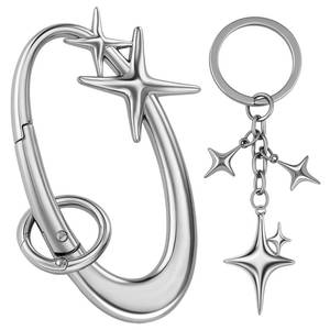 lot 4462 image: Zkptops 2Pcs Star Carabiner Keychain Cool Carabiner Y2K Keychain Aesthetic Star Moon Key Chain Silver Cute Fashion Key Chain Shiny Chrome Accessory for Car Keys Purse Handbag Backpack Bag Charms