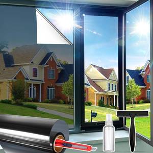 lot 4463 image: Window Privacy Film One Way Daytime Privacy Static Cling Sun Blocking Anti UV Reflective Window Tint for Home and Office, Tinted Black, 17.5 inch X 78.7 inch
