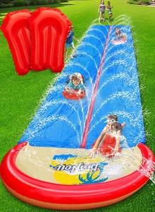lot 4477 image: Slip and Water Slide for Adults and Kids Extra Long Heavy Duty Water Slides for Backyard Lawn Summer Outdoor Water Toys (Red and Blue, 22FT Double Lane)