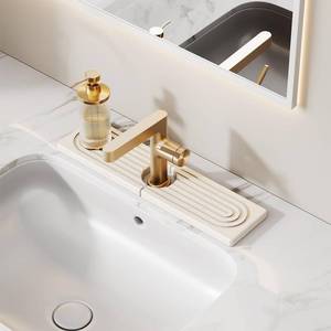 lot 4478 image: 15.7 Inch Stone Faucet Mat for Kitchen Sink Splash Guard, Diatomite Sink Protectors for Kitchen Sinks Behind Faucet, Quick Dry Water Absorbing Stone Tray , Drip Catcher (White, 15.7 x 3.9)