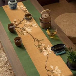 lot 4488 image: Asian Style Bamboo Table Runner, Ancient Chinese Paintings Zen Table Mat Placemat for Home Office Party Decor (Magnolia, 12x72 Inch)