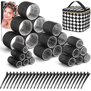 lot 4492 image: 50Pcs Rollers Hair Curlers Self Grip Hair Rollers Set with 24Pcs Hair Rollers in 4 Sizes, 24 Pcs Clips and Cosmetic Bag for Blowout Look Long Medium Thick Hair Volume