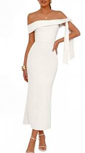 lot 4496 image: MEROKEETY Womens Summer Off The Shoulder Maxi Dress 2026 Bodycon Wedding Guest Cocktail Formal Party Long Dresses, White, L