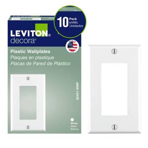 lot 4500 image: Leviton 1-Gang DecoraGFCI Device Wallplate, Standard Size, Thermoset, Device Mount, 10-Pack, 80401-WMP, White