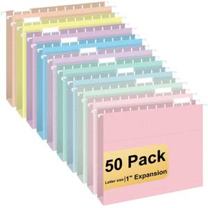 lot 5370 image: Hanging File Folders, 50 Pack Letter Size Hanging File folders with 15-cut Tabs, Stay Organized for Your Home and Office Bulk File, Documents and Paper, Macaron 10 Colors