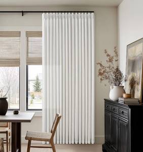 lot 5372 image: Pinch Pleated 90 Inch Off White Semi Sheer Neutral Linen Curtains 2 Panels