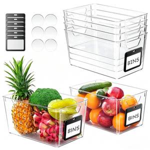 lot 5376 image: iCASA 6-Pack Clear Fridge Organizers and Storage Bins Container with Labels