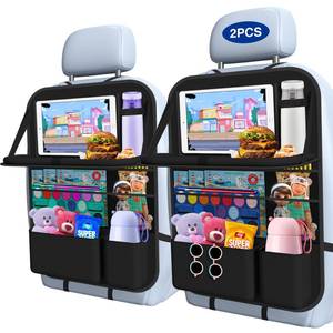 lot 5391 image: Oneyus Car Backseat Organizer with Table Tray(2-Pack) 9 Storage Pockets Backseat Car Organizer and storage with Tablet Holder, Kick Mats Back Seat Cover for Kids family Road Trip Essentials Travel