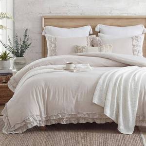lot 5405 image: Bedorm Beige Duvet Cover Queen Shabby Chic Bedding Soft Breathable Washed Microfiber Ruffle Duvet Cover Coquette Cute Comforter Cover Girls Women