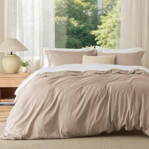 lot 5420 image: Bedsure Duvet Cover King Size, 3Pcs Double Brushed Bedding Set, Light Brown