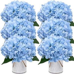 lot 5421 image: XOETCP Set of 6 Faux Flower Table Centerpieces - Light Blue Artificial Hydrangeas Floral Arrangement with Rustic Metal Vase for Anniversary Wedding Tea Party Event Decorations