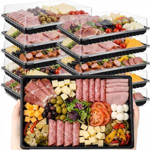lot 5422 image: Shellwei 10 Pack Extra Large Charcuterie Board with Lids, 15 x 10 Inch Plastic Catering Trays for Cookies, Desserts, Candy, Reusable Serving Platters for Travel Party