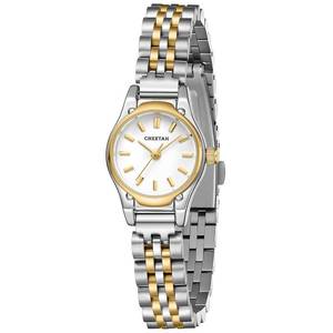 lot 6019 image: CHEETAH Two Tone Watches for Women, Dainty Small Round Dial in White, with Silver and Gold Stainless Steel Bracelet Watchband, Waterproof