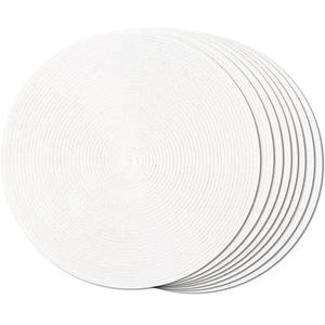 lot 6028 image: FunWheat Round Braided Placemats Set of 8 Place Mats for Dining Table Woven Washable Non-Slip Table Mats 15 Inch(Cream White,8pcs)