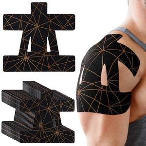 lot 6030 image: Geiserailie 20 Pcs Precut Kinesiology Tape for Shoulder, Pain Relief Pre Cut Sports Waterproof Breathable Enhance Elastic Copper Infused Kinesiology Athletic Tape for Body Support and Muscle Black