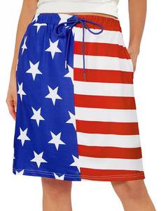 lot 6031 image: Womens Athletic Skorts Tennis Skirts with Pockets Golf Knee Length Dressy Casual Skort Drawstring Skirt with Shorts American Flag Color Medium