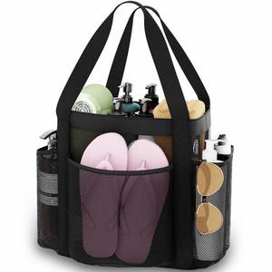 lot 6041 image: YASONIC Mesh Shower Caddy Portable for Dorm College Room Essentials, 8-Pocket Large Shower Bag with Double Handles, Hanging Shower Basket for Beach, Swimming, Bathroom, Beach, Camp, Gym, Black