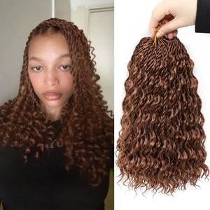 lot 6045 image: 10 Inch Senegalese Twist Crochet Hair with Curly Ends 8 Packs Pre-Looped Bohemian Goddess Twist Braids for Black Women Synthetic Braiding Hair Brown 30#
