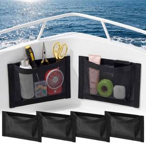 lot 6046 image: Ribbonlic 4 Pcs 10 x 7 Self-Adhesive Boat Storage Mesh Bag, Tear Resistant Waterproof Boat Storage Accessories, Sailboat Pontoonboat Caddy Organizer for Tackle, Tools, Gear, Gloves Small Items