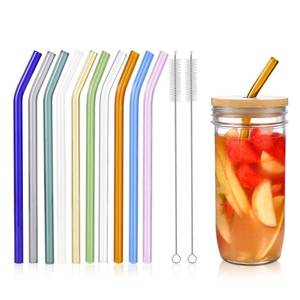 lot 6055 image: 10 Pcs Reusable Bent Glass Drinking Straws,9x10 mm Colorful Glass Straws for Beverages, Shakes, Milk Tea, Juices,Set of 10 Bent with 2 Cleaning Brushes -Shatter Resistant