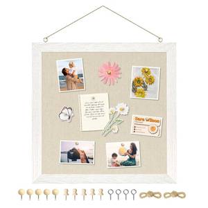 lot 6063 image: DOLLAR BOSS Bulletin Boards with Linen 1-Pack 12X 12 Double-Sided Cork Board for Walls Wood Framed Bulletin Boards, Small Pin Board for Home Kitchen Office Decorative Hanging 10 Pushpins