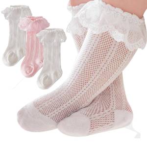 lot 6066 image: Apone Fatu Baby Knee High Socks Non Slip Grip Ankle Socks Ruffled Long Stockings for Infants Toddlers Kids Boys Girls (US, Age, 6 Months, 12 Months, Lace 4Pairs)