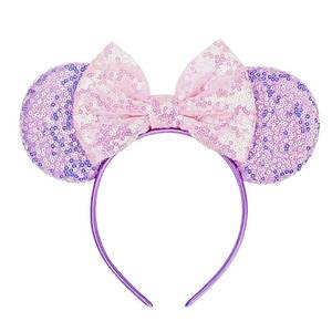 lot 6067 image: ASHONE Mouse Ears Headbands for Women Groups Mouse Ears Shiny Bows for Birthday Themed Events Accessories Party (Purple1, One Size)