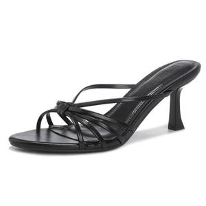 lot 6069 image: LULLASONG Black Kitten Heels Open Pointed Toe Slip On Heels Mid Heeled Sandals for Women size 7 used