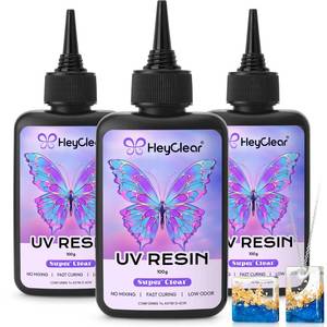 lot 6071 image: HeyClear 300g UV Resin kit Super Clear, Hard, Low Odor, Premixed UV Epoxy Resin Glue Fast Curing for Beginners Jewelry Making, DIY Crafts, Coating and Resina Art